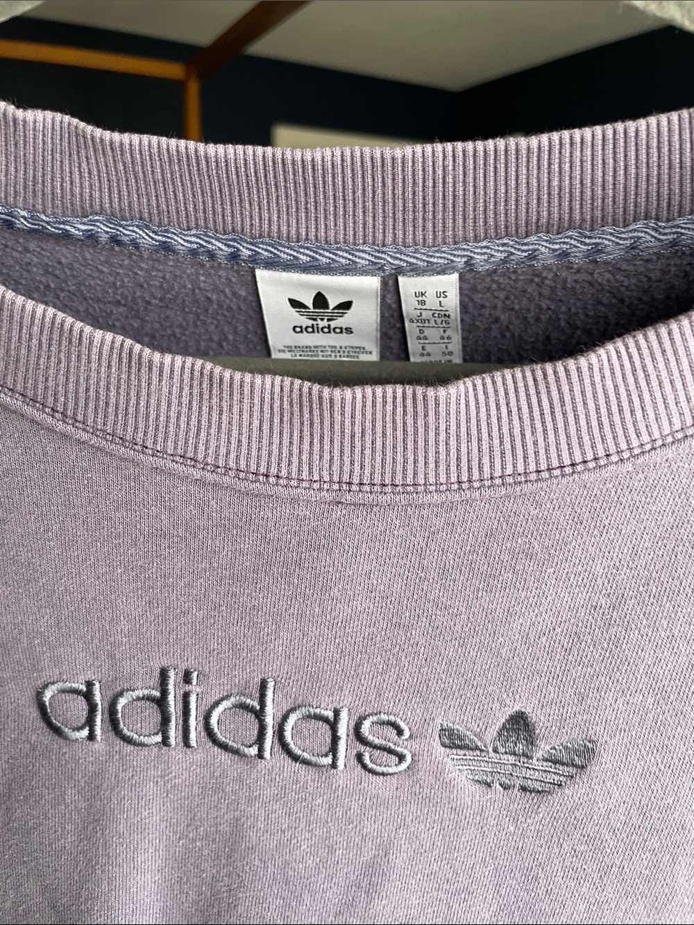 adidas Purple Embroidered Cropped Crewneck Sweatshirt